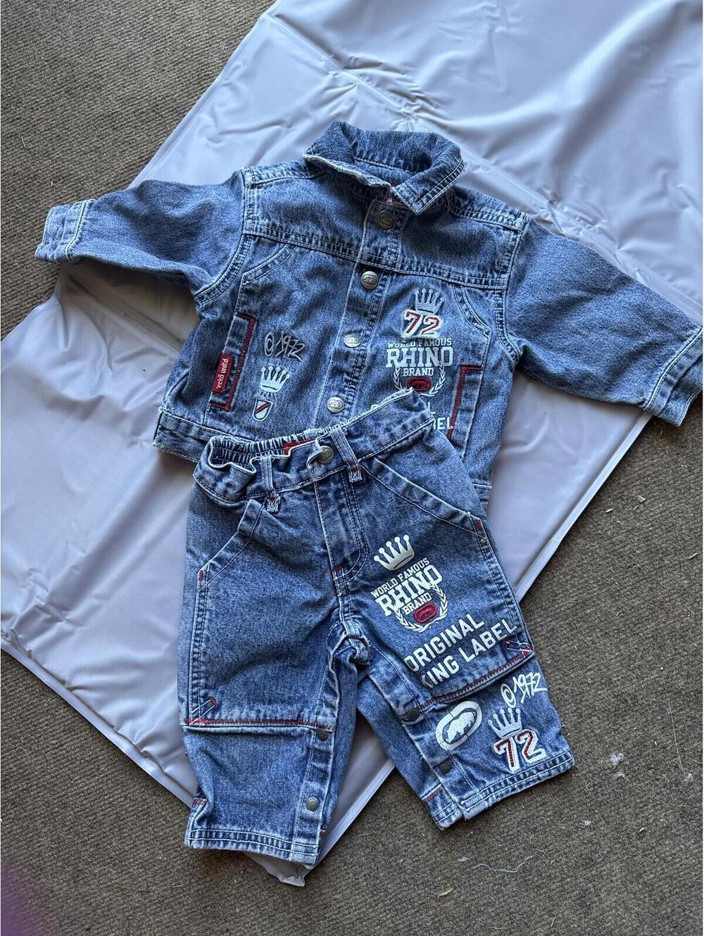 Ecko Unltd Denim Foundry Baby 2pc Set Jacket Pants 6M Y2K Rhino Brand Vintage